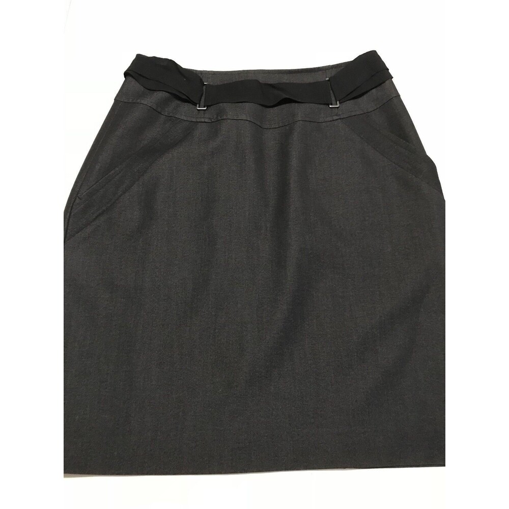 Tahari Women's Skirt Black w/ Faux Belt Fully Lined Stretch Skirt Size 10